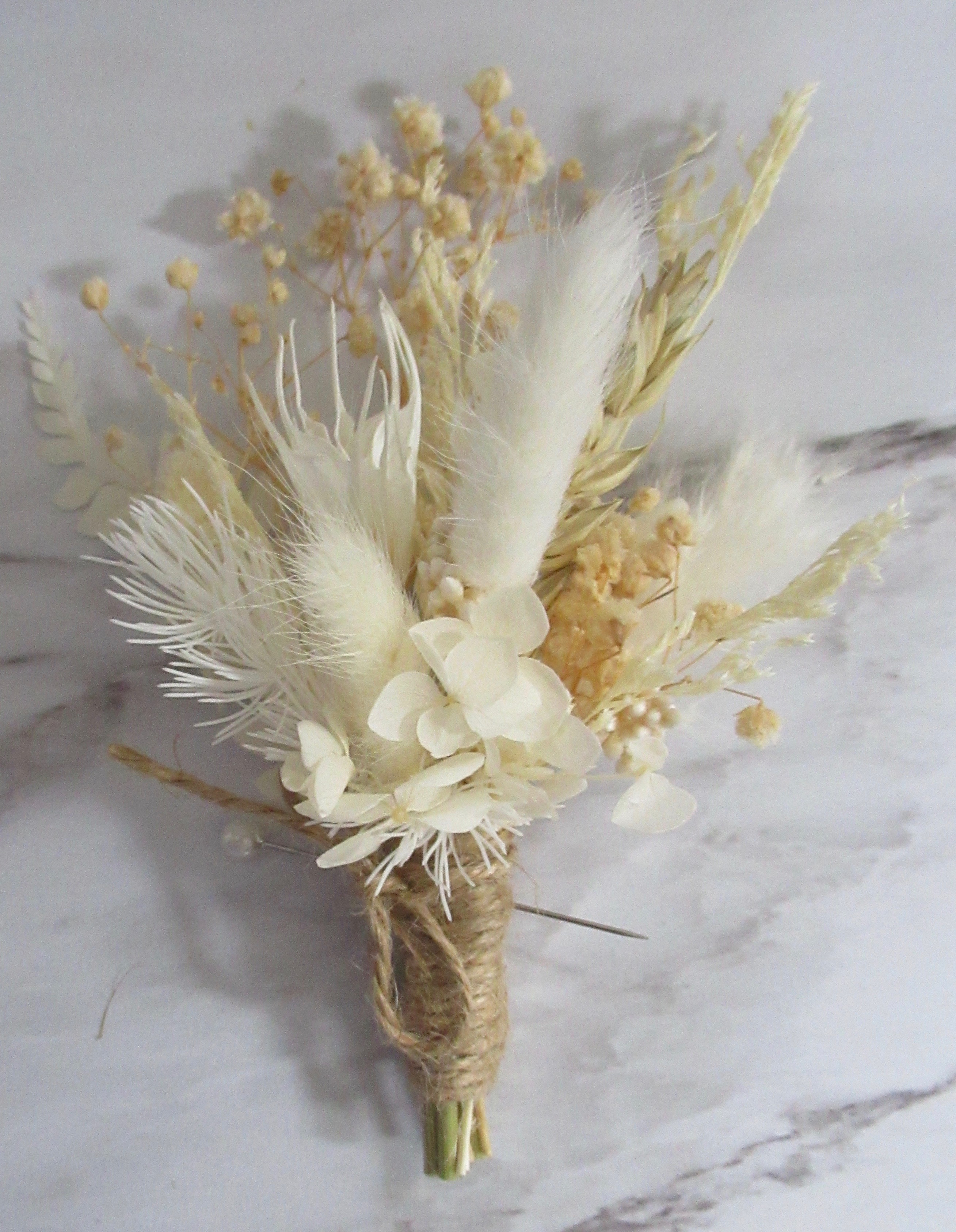 cream rustic dried flower buttonhole, rustic buttonhole, boho buttonhole